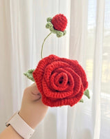 Crochet Red Rose Stem with Bud - Handmade Amigurumi Forever Flower