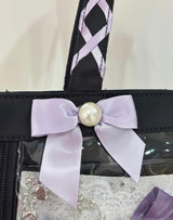 Black Ruffle Ita Bag with Purple Bows - Clear Window Tote for Pins