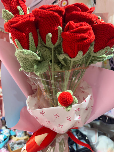 Crochet Rose Bouquet - Eternal Red Roses Bundle