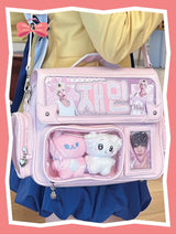 Kawaii Ita Bag with Clear Display Pocket | Large Crossbody Shoulder Bag for Pins & Badges | Y2K Harajuku Style