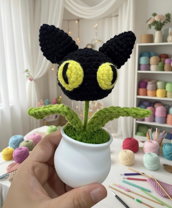 Handmade Jiji Cat Crochet Flower Pot  Kiki's Delivery Service Plush