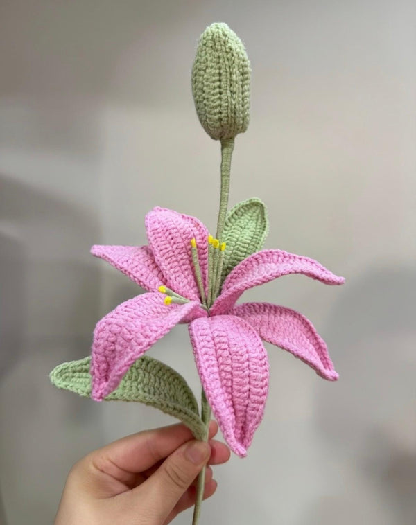 Crochet Pink Lily Flower Stem - Handmade Amigurumi Forever Bloom