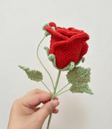 Crochet Red Rose Stem with Bud - Handmade Amigurumi Forever Flower