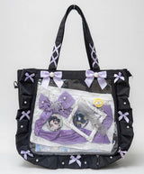 Black Ruffle Ita Bag with Purple Bows - Clear Window Tote for Pins
