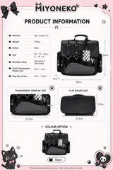 Black Ita Bag Backpack  Clear Window Pin Display, Jirai Kei Gothic Kawaii Bag