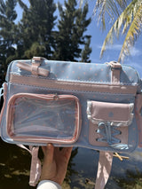 Pastel Ita Bag with Clear Window Pin Display Pocket | Blue Pink Polka Dot JK Shoulder Bag | Kawaii Coquette Crossbody Detachable Strap
