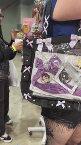 Black Ruffle Ita Bag with Purple Bows - Clear Window Tote for Pins
