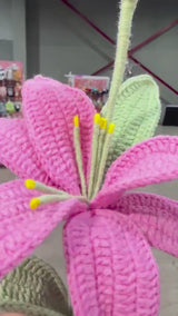 Crochet Pink Lily Flower Stem - Handmade Amigurumi Forever Bloom